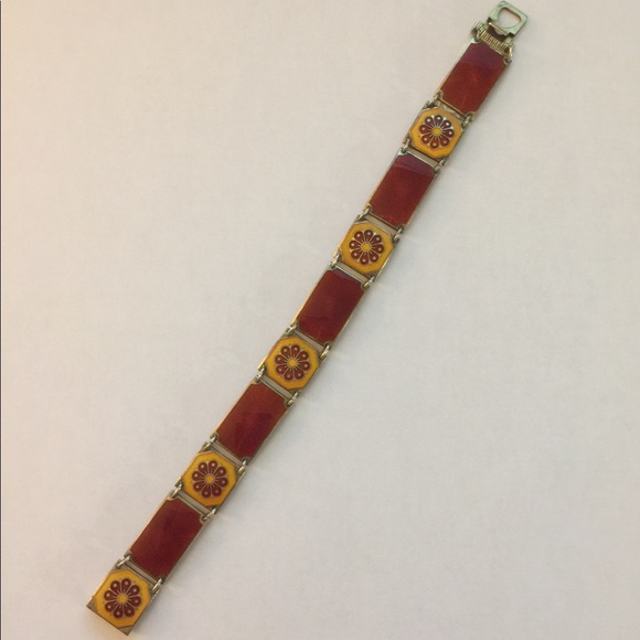 Vintage Sterling Vermeil Enamel Floral Bracelet